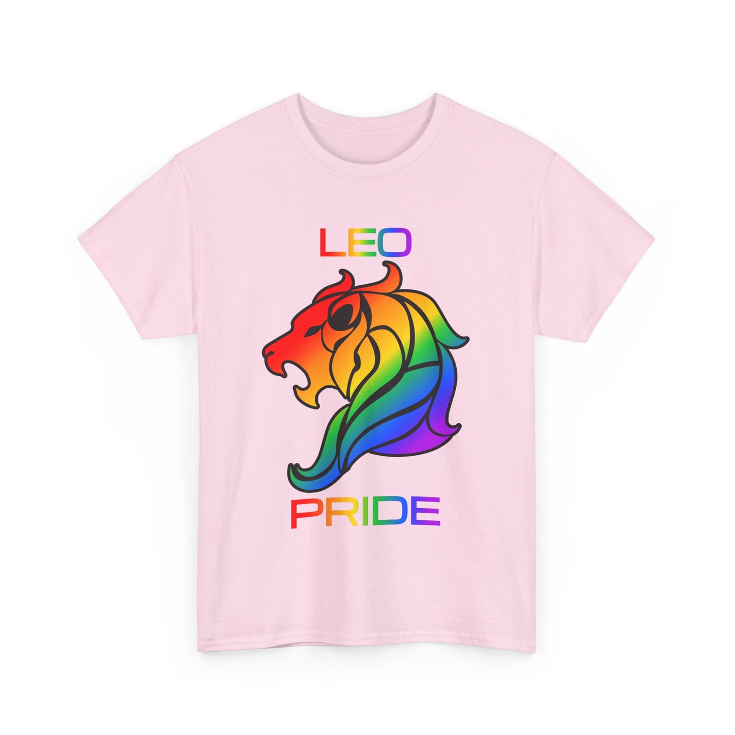 Leo Zodiac Heavy Cotton Tee | Unisex Astrology Shirt, Classic Rainbow, Image with Text