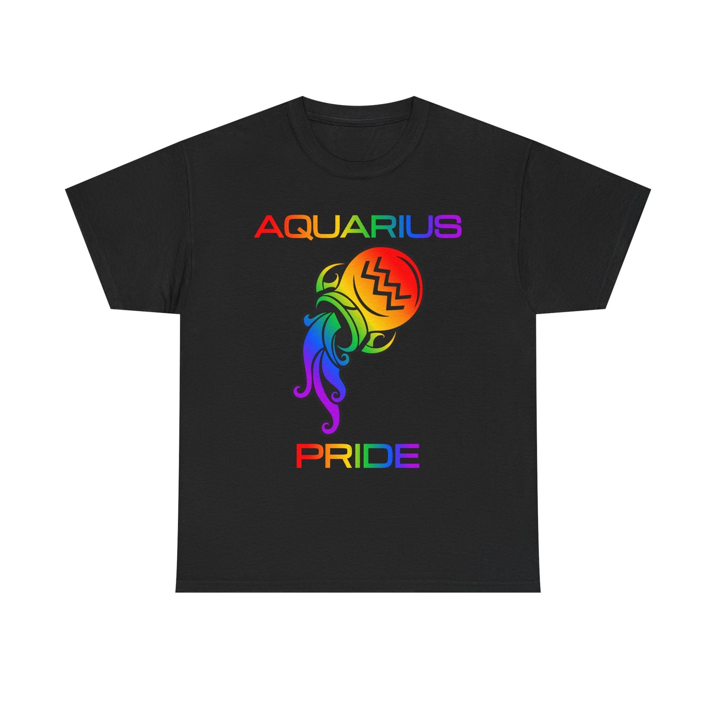 Aquarius Zodiac Heavy Cotton Tee | Unisex Astrology Shirt, Classic Rainbow, Image with Text