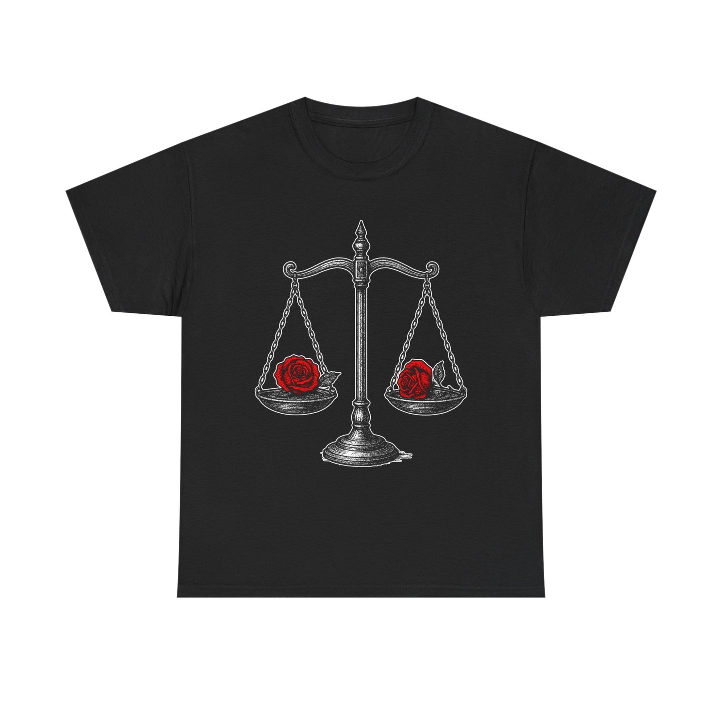 Libra Zodiac Heavy Cotton Tee | Unisex Astrology Shirt, Gothic Rose Image