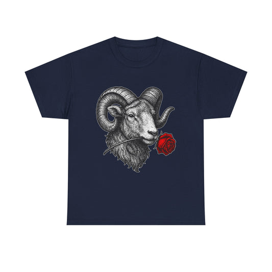 Aries Zodiac Heavy Cotton Tee | Unisex Astrology Shirt, Gothic Rose Image