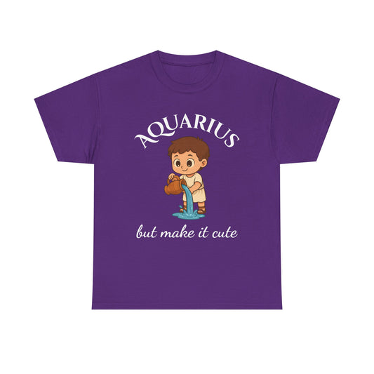 Aquarius But Make It Cute - Adorable Zodiac T-Shirt | Astrology Graphic Tee with Cartoon Water Bearer