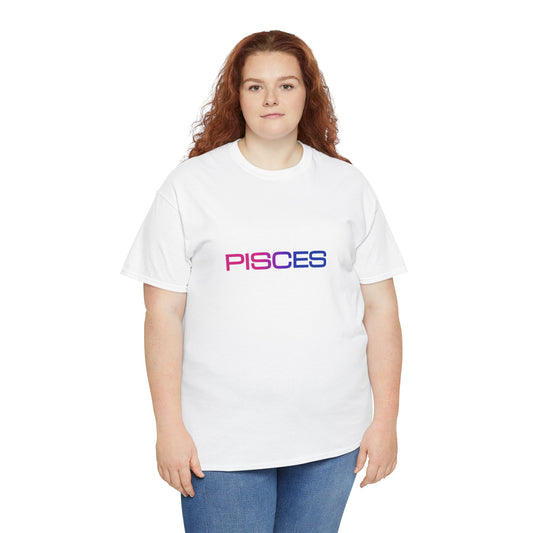 Pisces Zodiac Heavy Cotton Tee | Unisex Astrology Shirt, Bisexual Flag Colors, Text Only